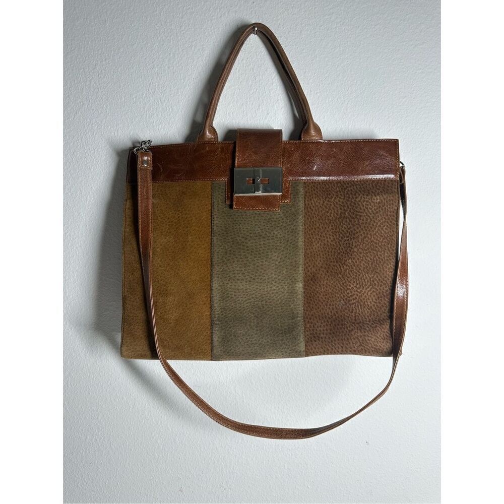 Gianni Chiarini Vintage Suede and Leather Messenger Three Snap Bag Pockets